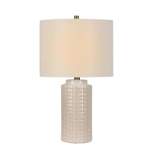 23 in Reactive White Glaze Basket Weave Cylinder Table Lamp and Decorator Shade