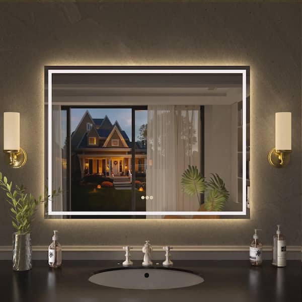 Luma 48 in. W x 36 in. H Rectangular Frameless Anti-Fog LEDDimmable Wall Bathroom Vanity Mirror in Polished Crystal