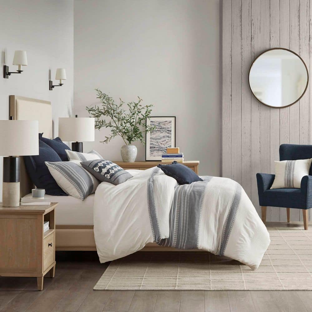 Murphy Full Blue Cotton Jacquard Comforter Set