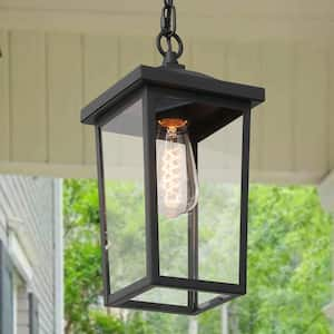 LNC Textured Black 1-Light Modern Lantern Outdoor Sconce Clear Glass ...