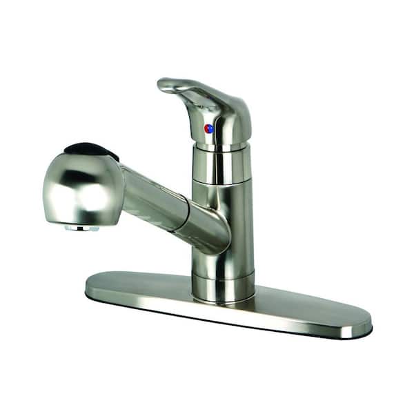 Kingston Brass Traditional Single-Handle Pull-Out Sprayer Kitchen Faucet in Brushed Nickel