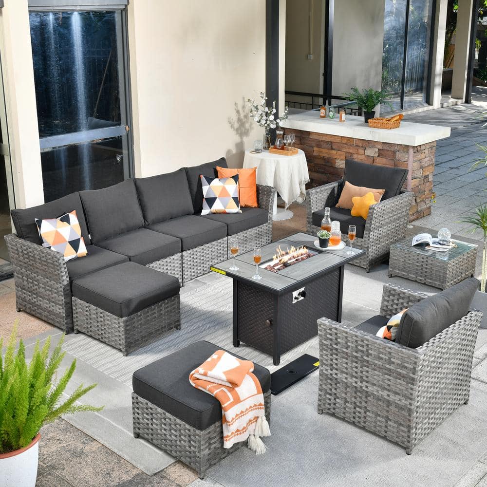 Toject Eufaula Gray 10-Piece Wicker Modern Outdoor Patio Conversation ...