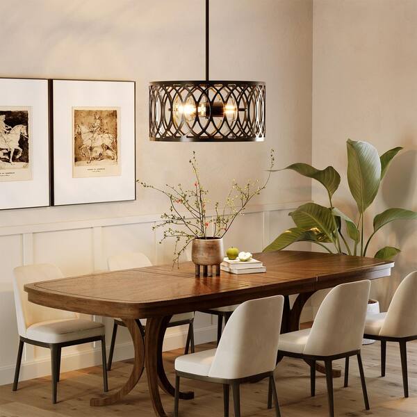 13 in. 2-Light Black Industrial Linear Pendant with Metal Drum Shade for Living Room, Kitchen, Foyer