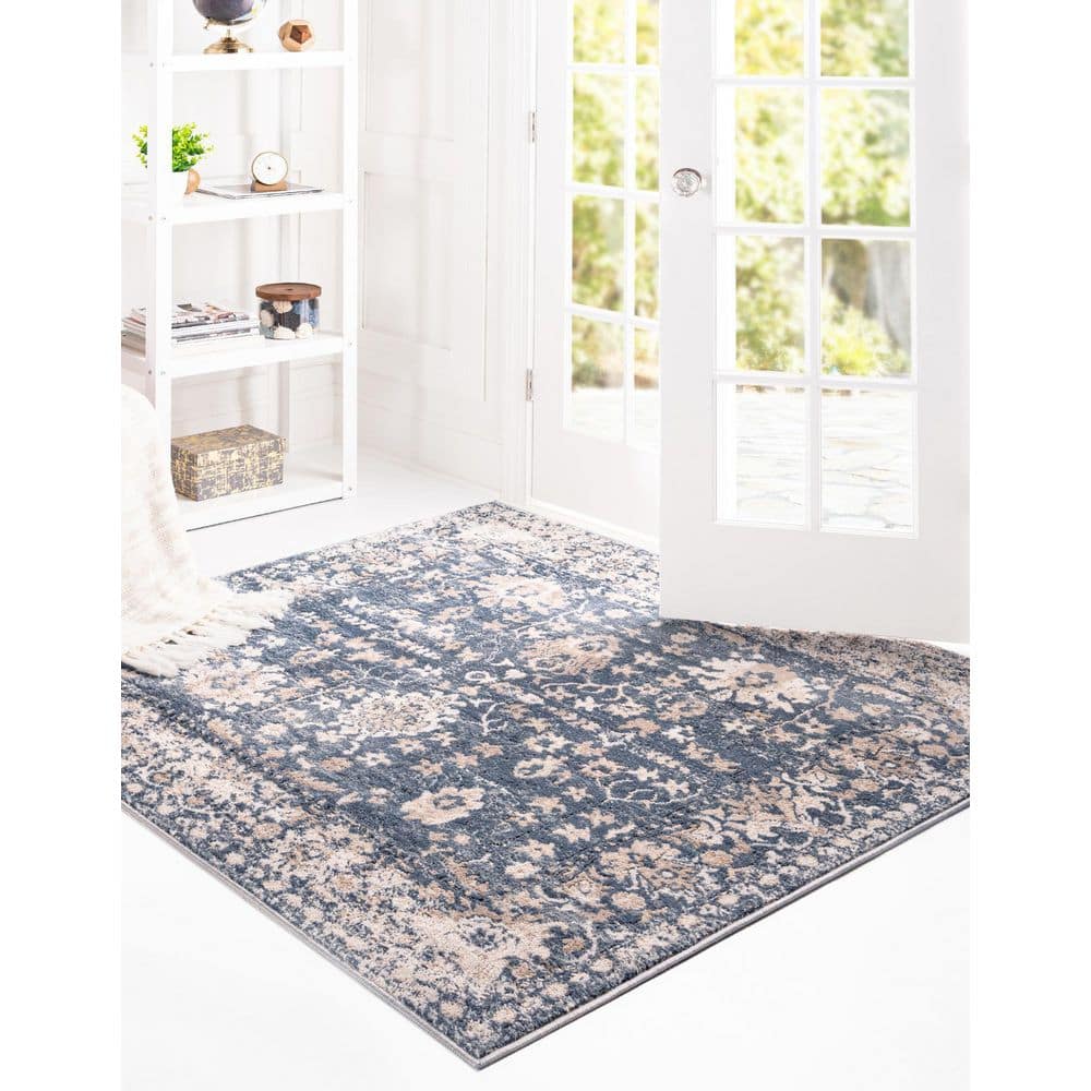 Blue Square Easy Care Stain-Resistant Area Rug