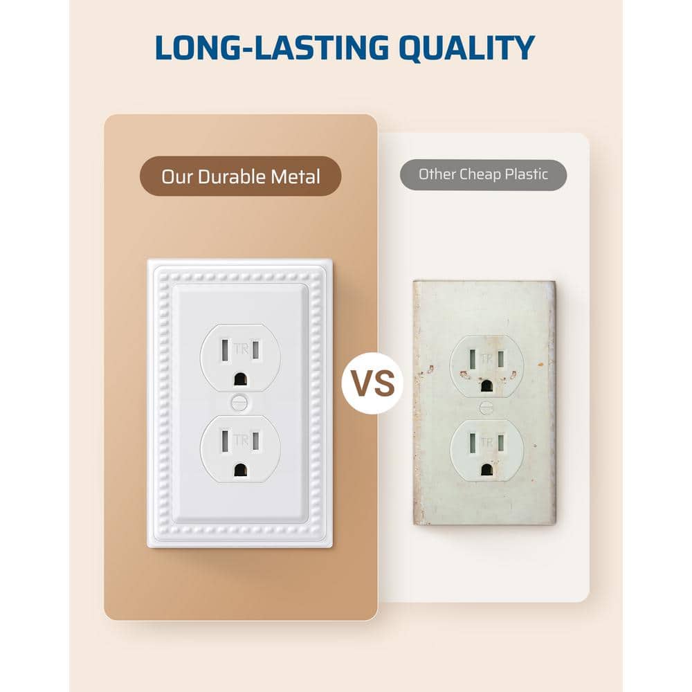 White Beaded Metal 1-Gang Duplex Outlet Cover Plate, 4-Pack