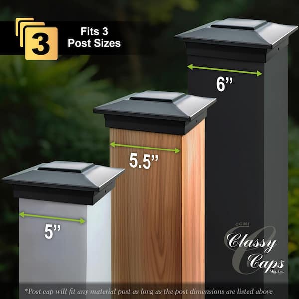 CLASSY CAPS 6 in. x 6 in. Black Aluminum Fence Post Cap (4-Pack)
