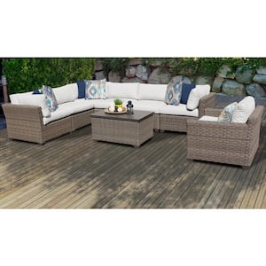 Monterey 8-Piece Wicker Patio Conversation Sectional Seating Group with Vanilla White Cushions