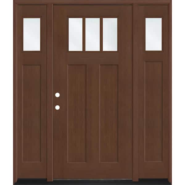 Regency 68 in. x 80 in. 1/4 TopL 3SDL Clear Glass RHIS Chstnt Fir Fiberglass Prehung Front Door w/14in-1/4Top SLs 4-9/16