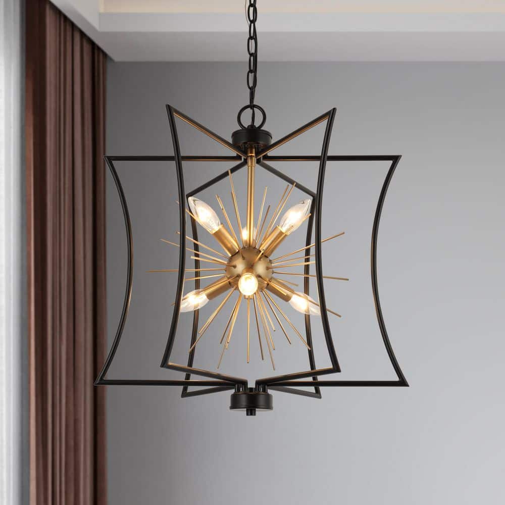Zevni 20.5 in. 6-Light Modern Black and Dark Gold Sputnik