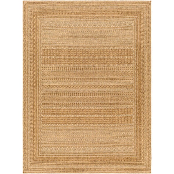 Livabliss Pismo Beach Natural Wheat Stripe 8 ft. x 8 ft. Round Indoor/Outdoor Area Rug