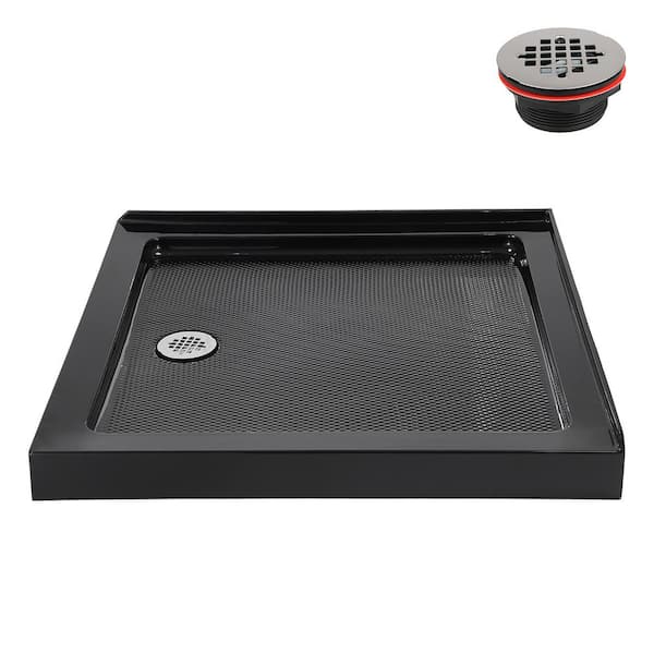 Streamline 36 in. L x 36 in. W Corner Acrylic Shower Pan Base in Glossy Black w/ Left Hand Drain Drain Included