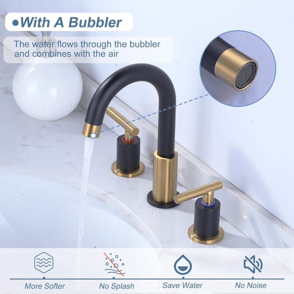 8-Inch Widespread Black and Gold Stainless Steel Bathroom Faucet