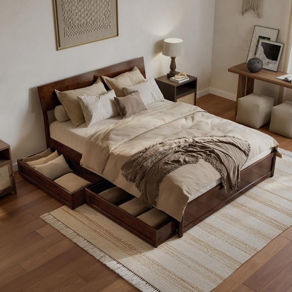 AFI Norla Walnut Brown Wood Frame Queen Platform Bed with