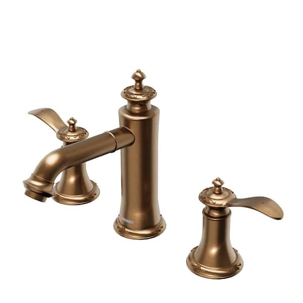 Karran Vineyard Widespread 2-Handle Three Hole Bathroom Faucet with Matching Pop-Up Drain in Brushed Copper