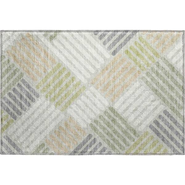 Mayfield Premium Machine Washable Abstract AMF2339 Aloe 3 ft. x 4 ft. Area Rug