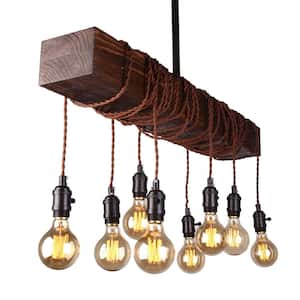 Farmhouse 8-Light Distressed Wood Chandelier Rustic Kitchen Island Dining Table Pendant Lighting