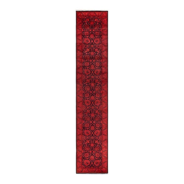 Overdyed Red 2 ft. x 14 ft. Solid Wool Runner Area Rug