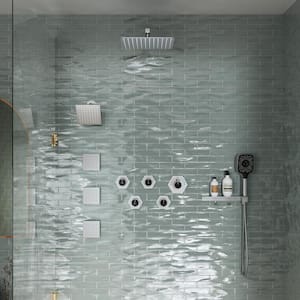 4-Spray 12 in. Wall Mount Dual Shower Heads and Handheld Shower Head with 2.5 GPM and Body Jets in Brushed Nickel