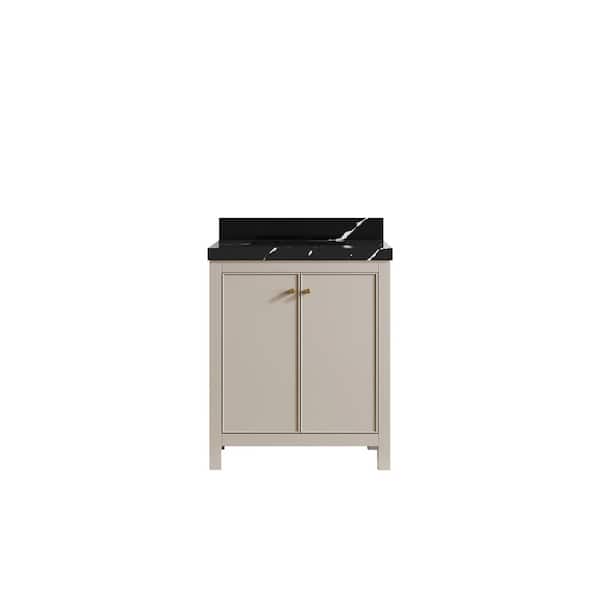 Willow Collections Chicago 30 in. Single Sink Freestanding Fine Grain Bath Vanity with Calacatta Black Qt. Top Unassembled