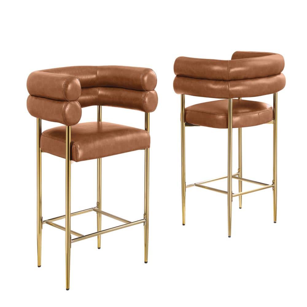 Lucia 36 in H. Toffee Color Open Tubular Low Back Gold Chrome Base Counter Stool With Leath-Aire Fabric Set of 2 price history on PriceWatchPro