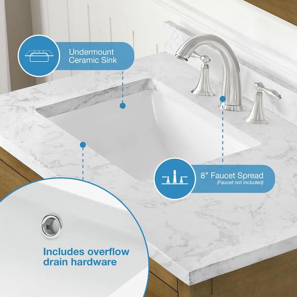 OVE Decors Tahoe 36-in Almond Latte Undermount Single Sink Bathroom Vanity with White Engineered Stone Top