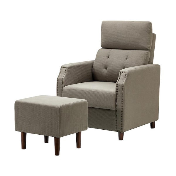 JAYDEN CREATION Isai a s Tufted Cotton Blend Reclining Grey Lounge Chair with Ottoman