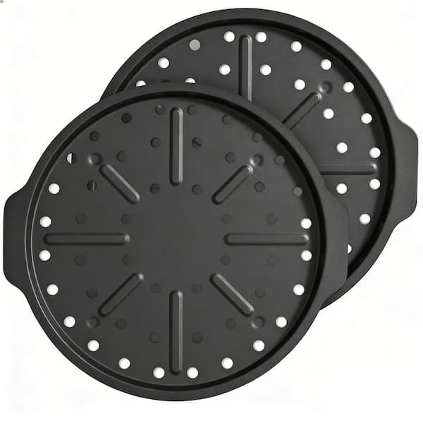 2-Pack 12.1 in. Pizza Pans with Holes and Widen Handles, Round Baking Sheet for Frozen and Homemade Pizza, Grey
