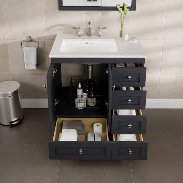 Acclaim 30 in. Single Sink Dark Gray Bath Vanity with White Carrara Quartz Top (Assembled)