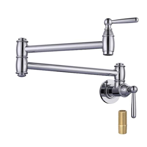 VEVETTA Wall Mounted Pot Filler 2-Handles Kitchen Faucet with 360° Spout Swivel in Polished Chrome