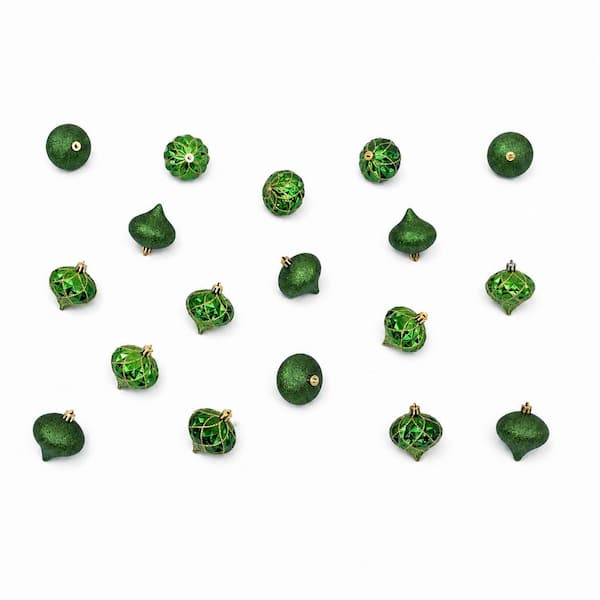 18-Pieces Green and Gold Teardrop Shatterproof Christmas Ornaments