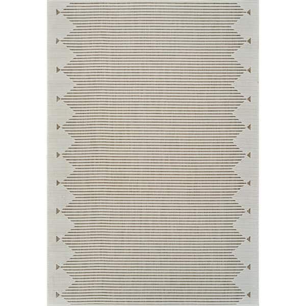 Beige, Brown 4 ft. x 6 ft. Woven Geometric Polypropylene Rectangle Indoor/Outdoor Area Rug