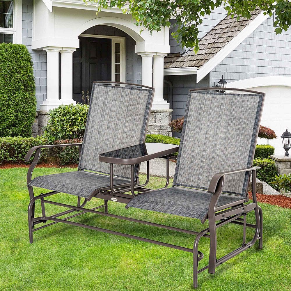 Tenleaf 2-Person Brown Metal Outdoor Glider Chairs Swing Loveseat