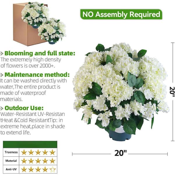 20 in. White UV Resistant Artificial Hydrangea Shrub for Outdoor