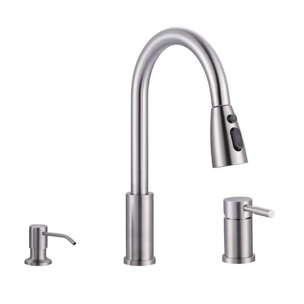 Separate Single Handle 15 in. H Pull Down Sprayer Kitchen Faucet with 360° Spout Swivel in Brushed Nickel
