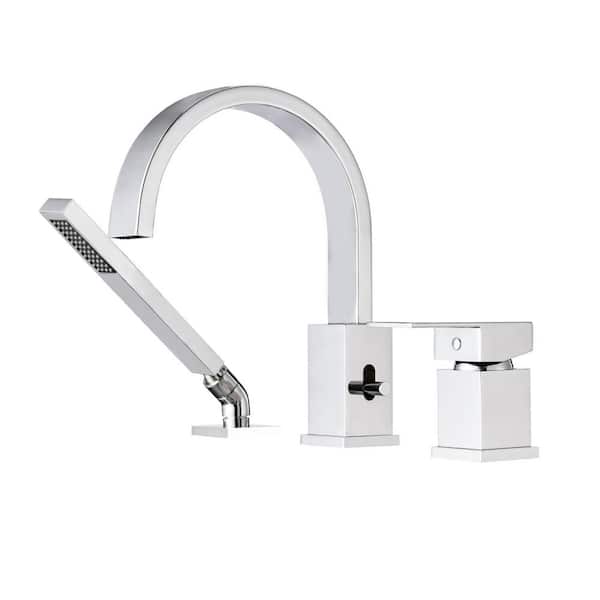 Unbranded Single-Handle Deck Mount Roman Tub Faucet with Hand Shower in Chrome