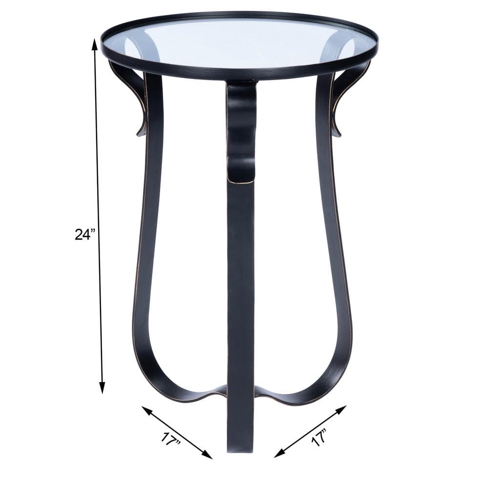 Round Black Metal and Glass End Table