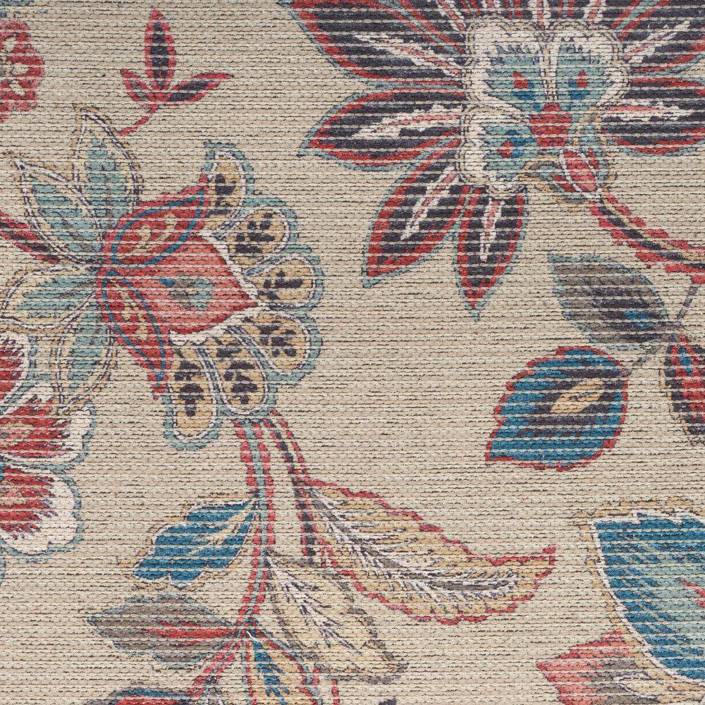 Beige Floral Chenille Rectangular Washable Area Rug