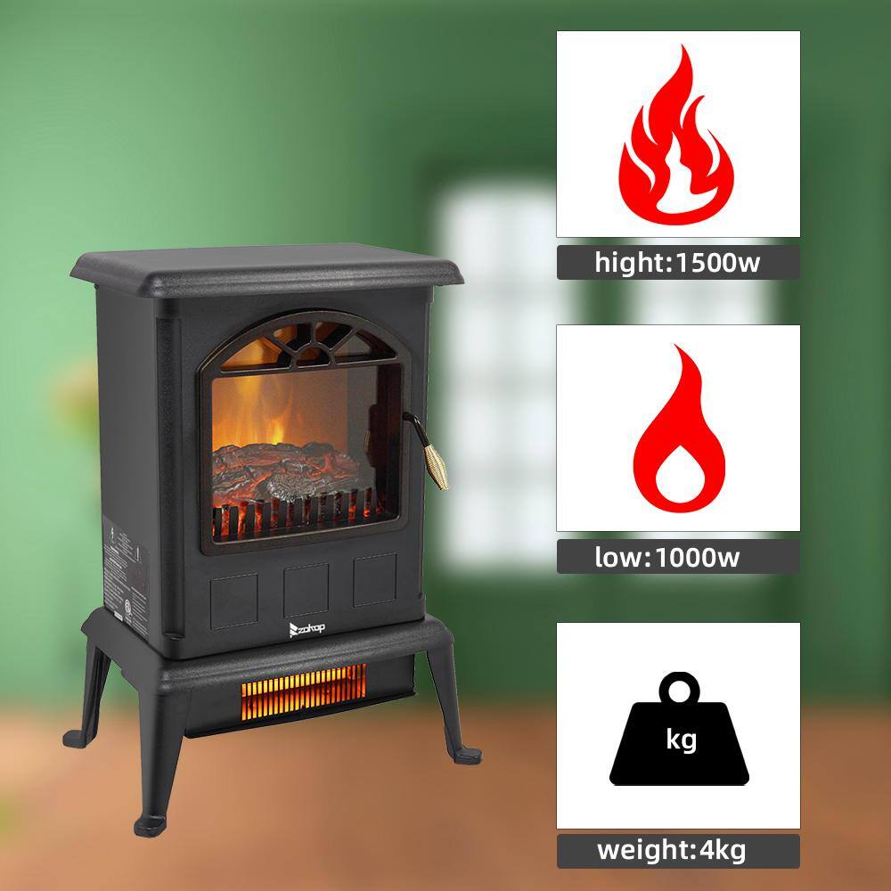 Compact Black Freestanding Infrared Electric Fireplace Stove