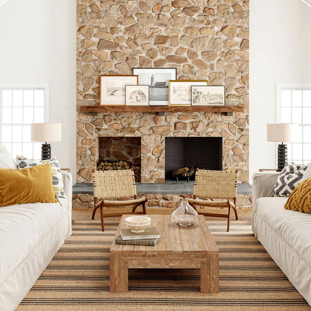 Natural Beige and Brown Striped Synthetic 9' x 12' Washable Area Rug
