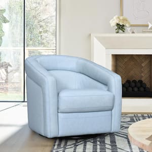 Desi Sky Blue Leather Swivel Accent Chair