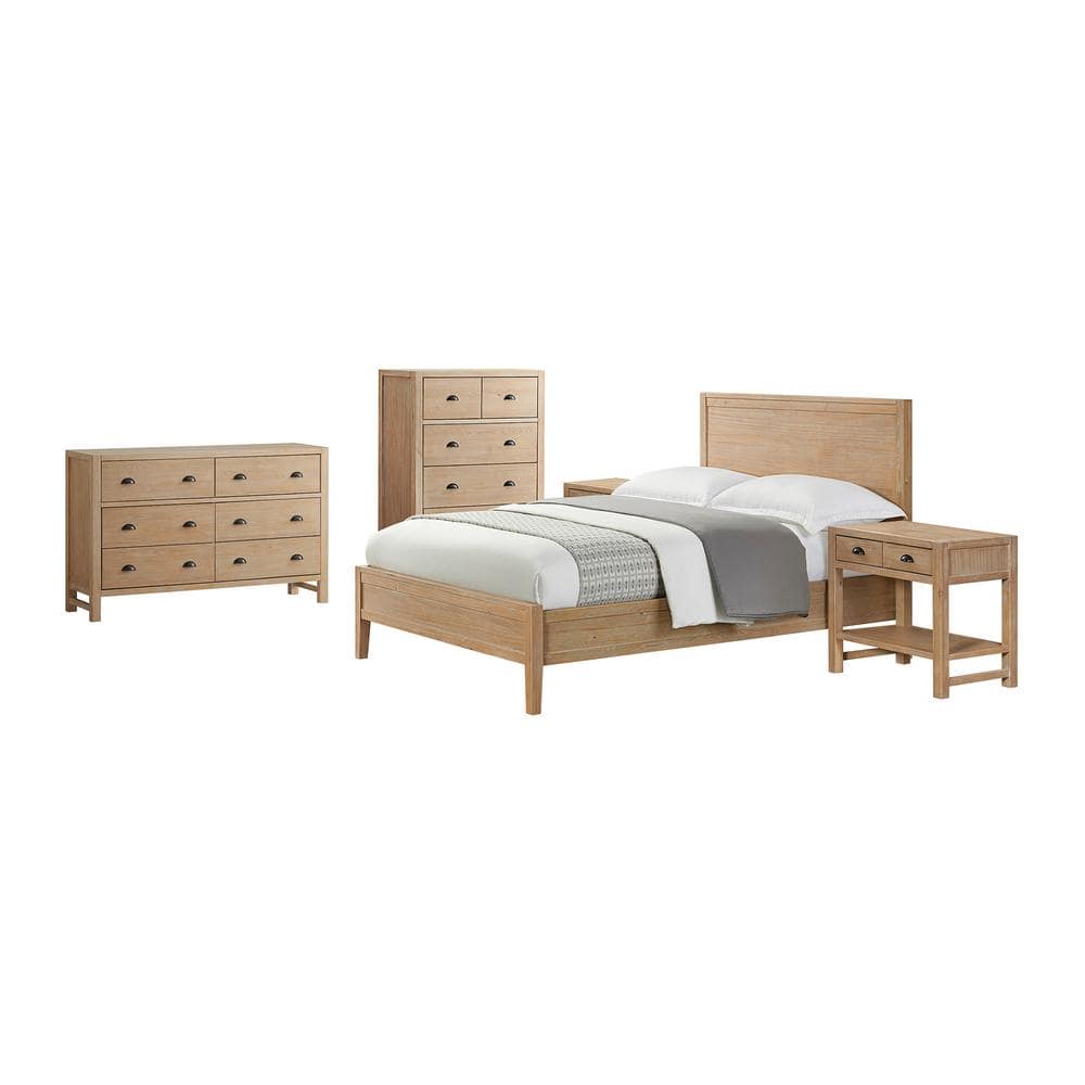 Alaterre Furniture Arden 5-Piece Wood Bedroom Set with Queen Bed, Two 2- Nightstands with Open shelf, 5-Drawer Chest, 6-Drawer Dresser, Light Driftwood -  ANAN022343029