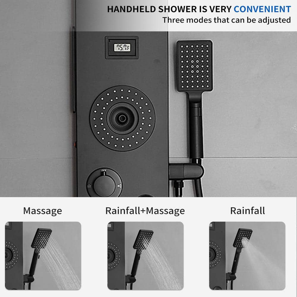 Matte Black 47'' Shower Panel System with LED Light and Body Jets
