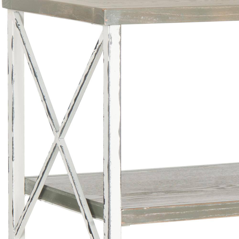 Transitional Ash Grey and White Smoke Metal-Wood Console with Dual Storage