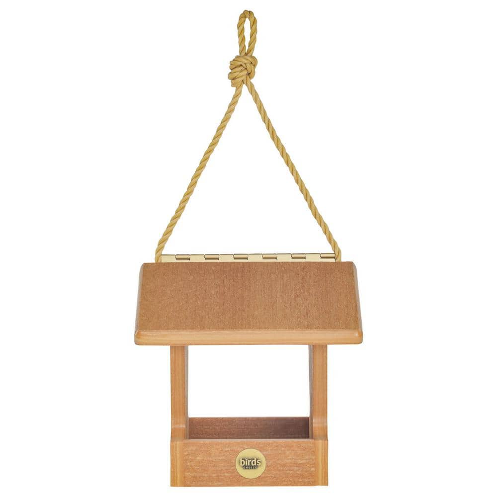 Natural Teak Small Hanging Hopper Bird Feeder