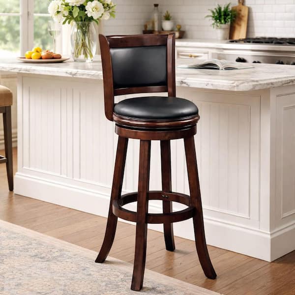 Gymax 45.5 in. Retro Swivel Bar Stools High Back Metal w/ Padded