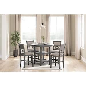 Wrenning 36 in. H Gray Round Bar Table Set Seats 4 with Shelves