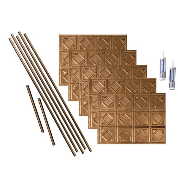 Traditional 4 18 in. x 24 in. Antique Bronze Vinyl Decorative Wall Tile Backsplash 15 sq. ft. Kit