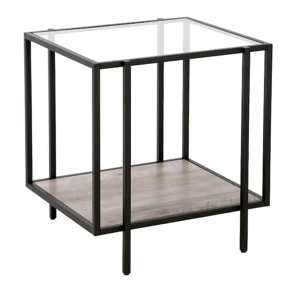Meyer&Cross Vireo 20 in. Blackened Bronze Square Glass Side Table with Gray Oak Shelf