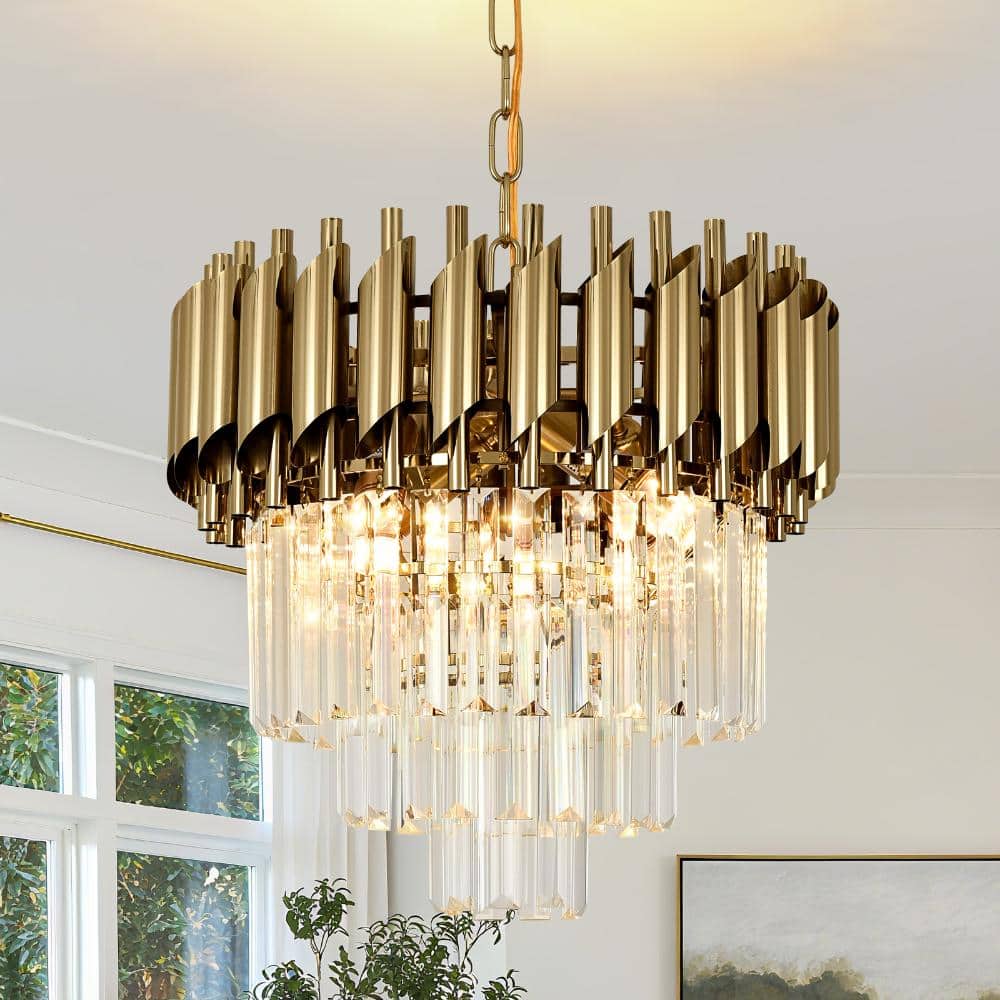Modern 4-Light Tiered Crystal Chandelier Industrial Metal Tube Glam Pendant Ceiling Light for Kitchen Island Living Room price history on PriceWatchPro