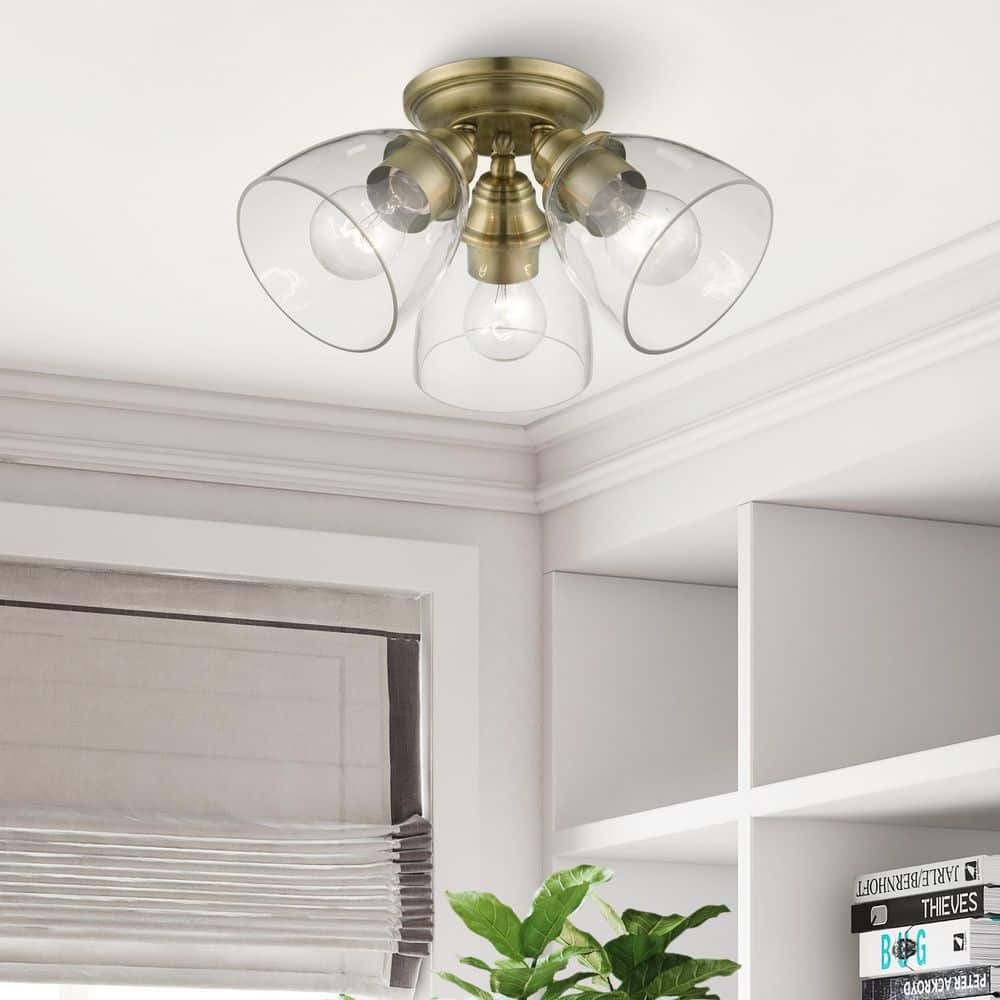 Montgomery Antique Brass Flush Mount with Hand-Blown Glass Shades